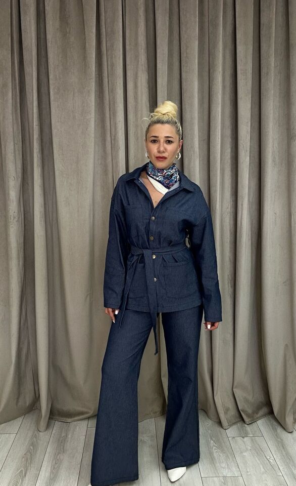 Denim Ceket ve Bol Paça Pantolon Takım